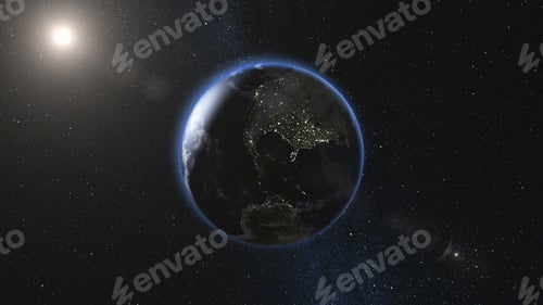 Preview: Realistic Earth, rotating in space. Day and night