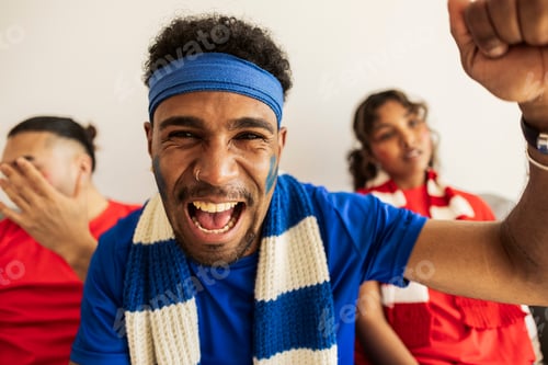 Preview: Excited man cheering team watching sport event