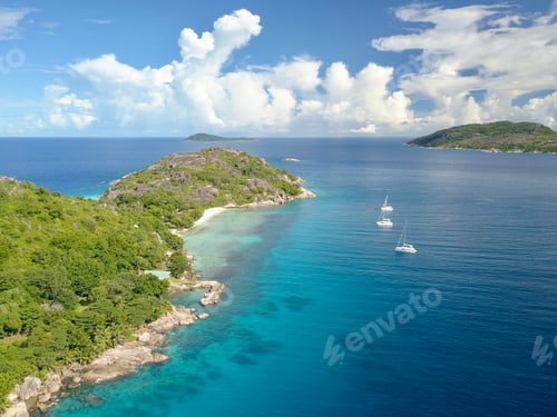Preview: From above. Katamaran boats at anchor.