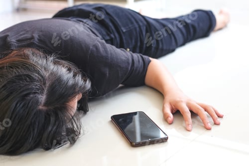 Preview: Close-up woman fainted on the floor at home