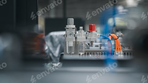 Preview: A close up of a machine with a white and red part