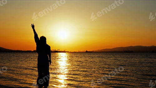 Preview: Young Woman Silhouette in Sunset
