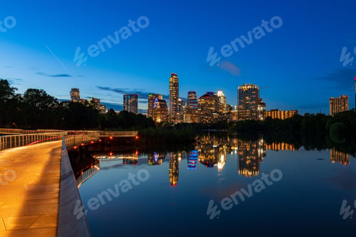 Preview: Blue hour from the boardwalk around Lady Bird Lake (Town Lake) in Austin, TX