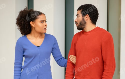 Preview: Diverse Married Couple Having Quarrel Breaking Up Standing Outdoors