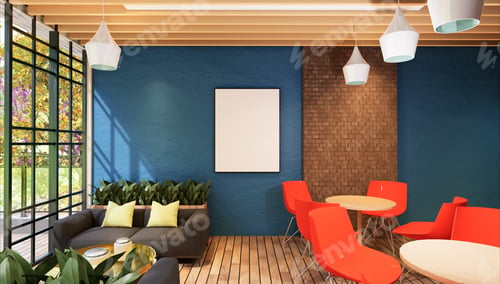Preview: 3D illustration Mockup photo frame in restaurant rendering