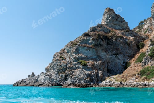 Preview: View of coastline in southern Italy. Scenic view from on top cliff looking out to sea on sunny