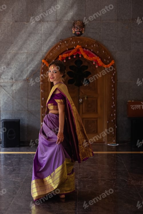 Preview: Bride. Beautiful young caucasian woman in traditional indian clothing