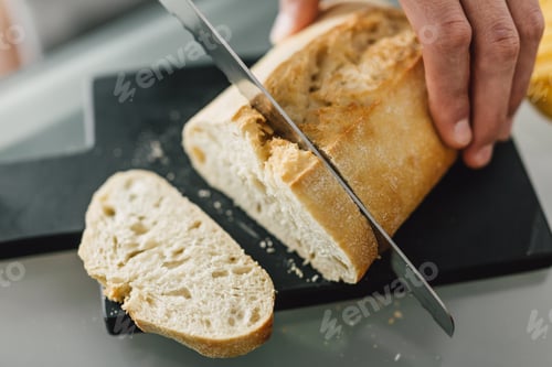 Preview: Chef cutting fresh italian bread