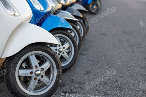 Preview: Group of bokes parked in a row