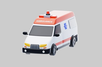 Visualização: Ambulância em miniatura moderna com teto vermelho e branco