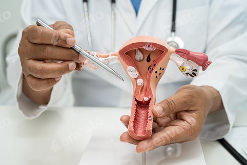 Preview: Uterus, doctor with anatomy model for study diagnosis and treatment in hospital.