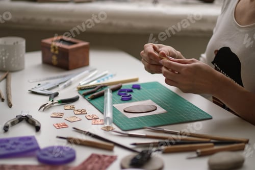 Preview: Craft jewelery making with professional tools. A handmade jeweler process, manufacture of jewellery.