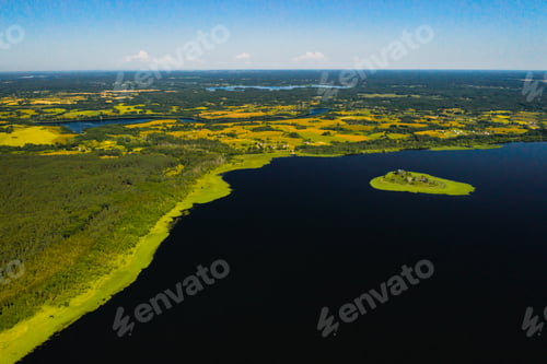 Preview: Top view of lake Drivyaty in the Braslav lakes National Park, the most beautiful lakes in Belarus.An