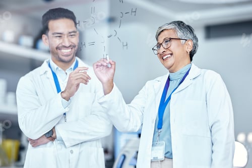 Preview: Science, happy and scientists planning on board for chemistry innovation in collaboration. Pharmace