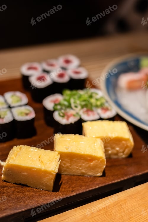 Preview: Delicious Japanese Sushi On Plate At Restaurant