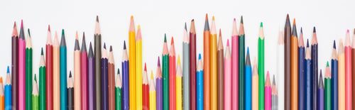 Preview: Panoramic shot of color sharpened pencils isolated on white