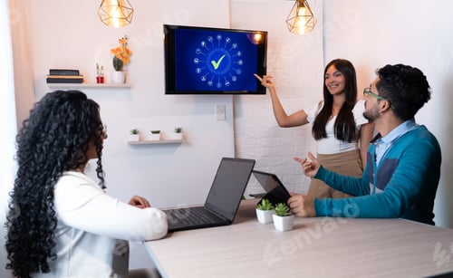 Preview: Corporate team presentation with laptops and screens