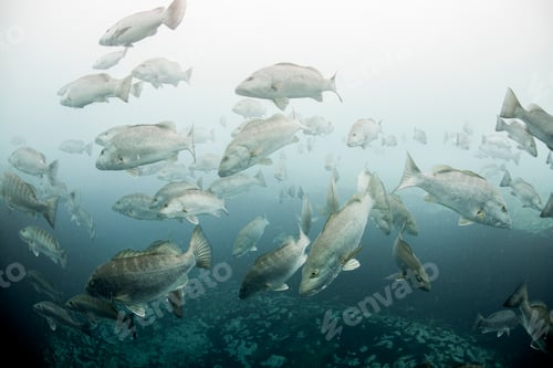 Preview: Cubera snappers (Lutjanus cyanopterus) gather around underwater freshwater springs, Sian Kaan