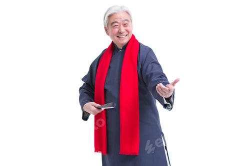 Preview: Happy senior man celebrating Chinese New Year