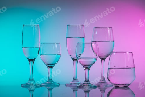Preview: Wine glasses with neon multicolor light