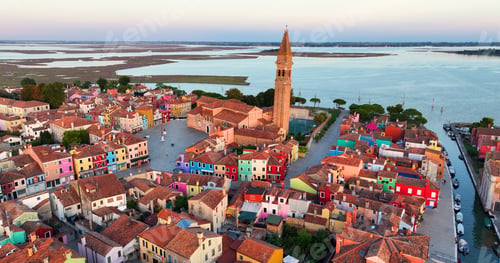 Preview: Aerial view at sunset, Burano Island near Venice, Veneto Region, Italy