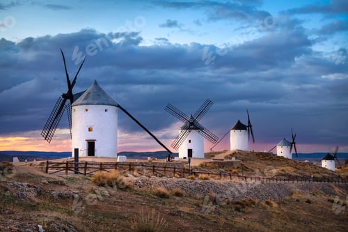 Preview: Windmills of Consuegra on sunset, Spain