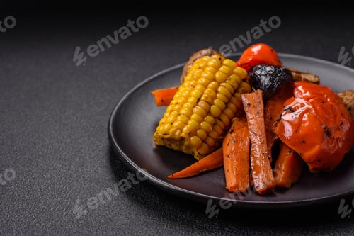 Preview: Grilled vegetables peppers, tomatoes, zucchini, onions, carrots, corn, mushrooms