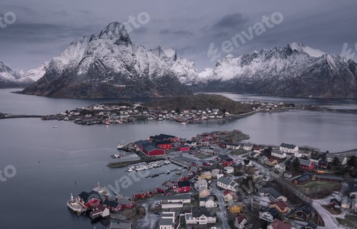 Preview: Beautiful Reine fishing village in Lofoten Islands in Winter, Norway