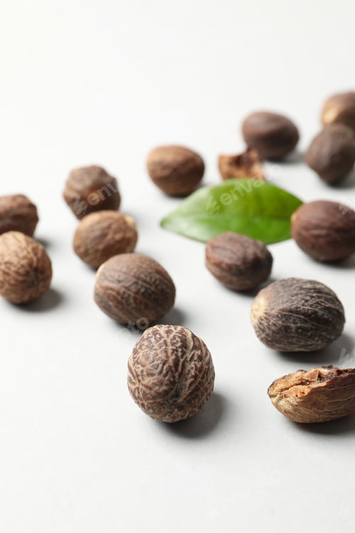 Preview: Concept of different spices and condiments, nutmegs