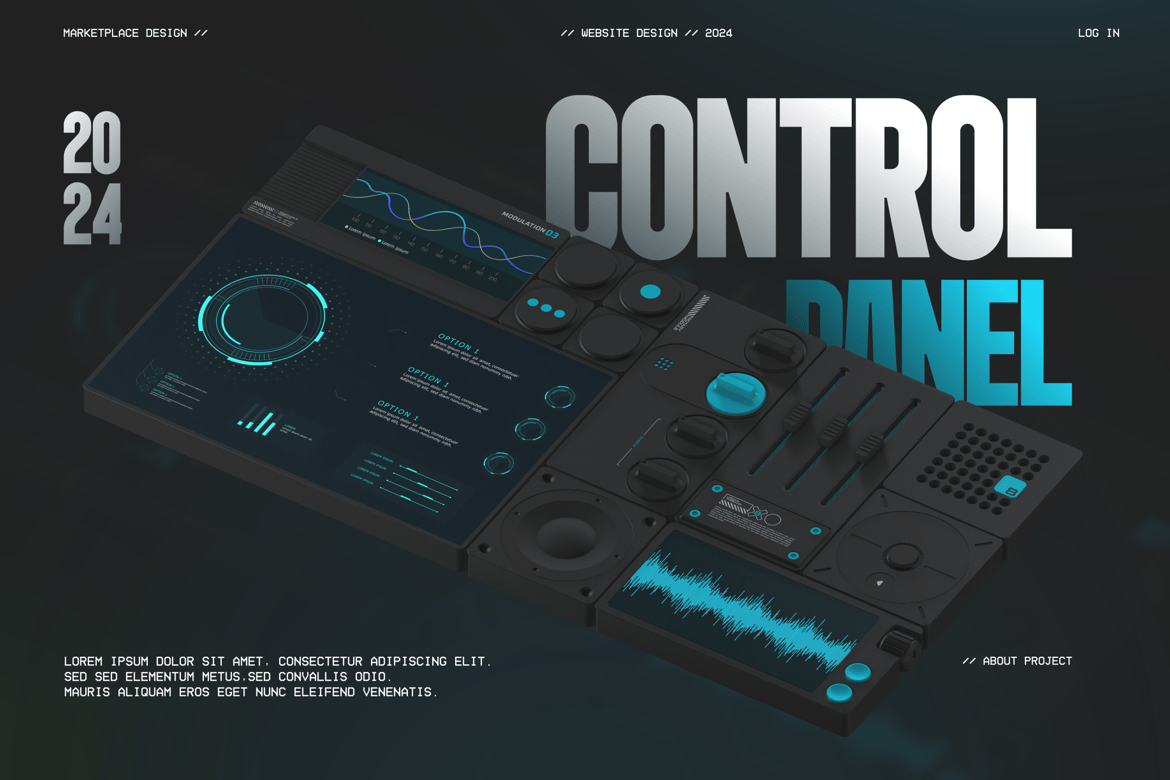 Control Panel Grid 3D, Incl. button & control panel - Envato