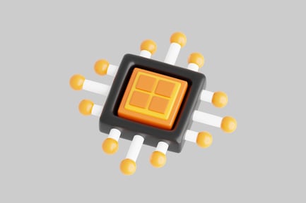 Preview: Abstract composition with a central square object and eight white cylinders.