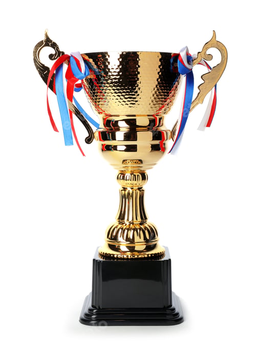 Preview: Gold shiny cup on white background. Symbol of victory