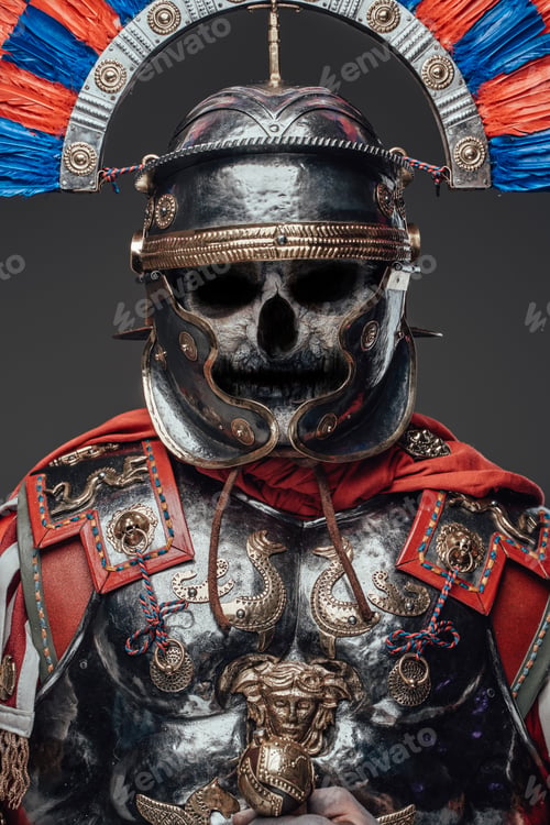 Preview: Angry zombie centurion dressed in steel armor and plumed helmet