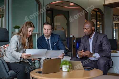 Preview: business people or diverse colleagues working and meeting in modern office