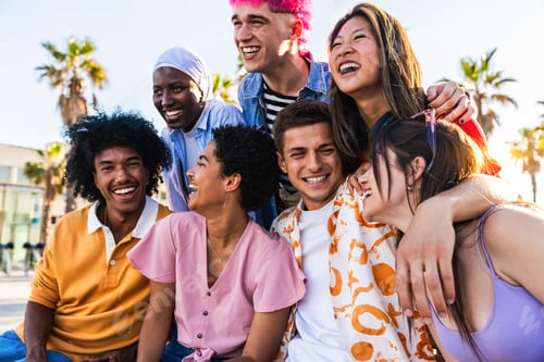 Preview: Multiethnic group of young happy friends hanging out