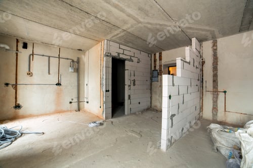Preview: Unfinished Room Construction Site with Electrical Wiring