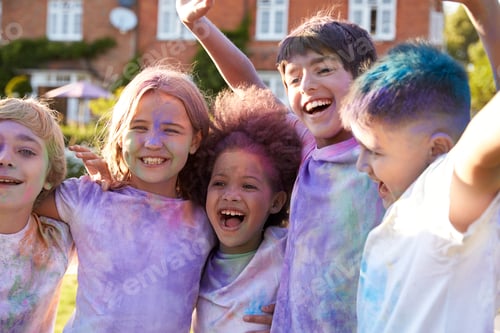 Preview: Portrait Of Children Celebrating Holi Festival