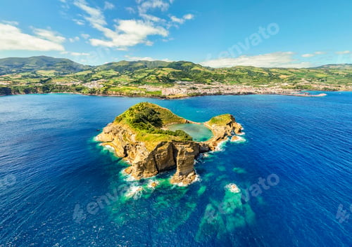 Preview: Vila Franca Islet, Vila Franca Do Campo Town and Atlantic Ocean. Azores, Sao Miguel Island