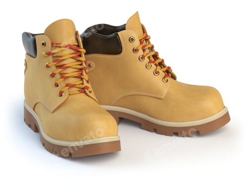 Preview: Yellow man´s boots isolated on white background.