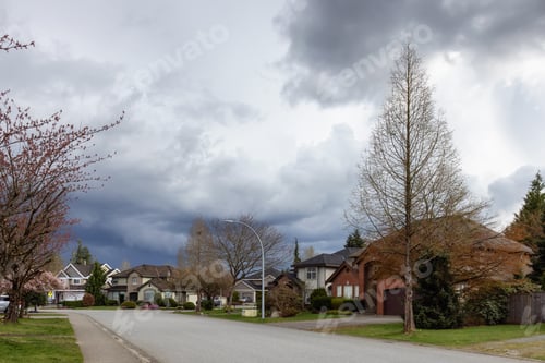 Preview: Residential neighborhood Street in Modern City Suburbs.