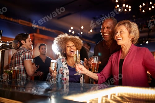 Preview: Group Of Senior Friends Drinking In Bar Together