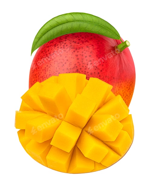 Preview: Mango fruit isolated on white background with clipping path