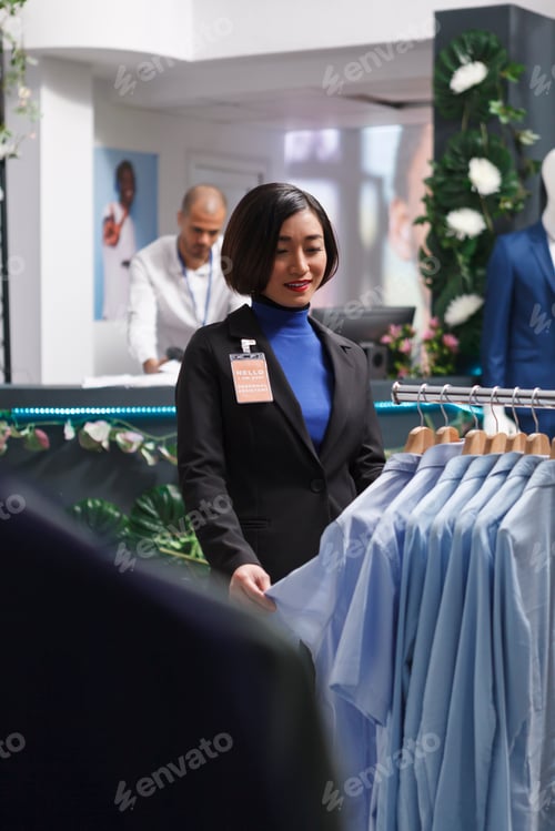 Preview: Store djusting hanging shirts on rack