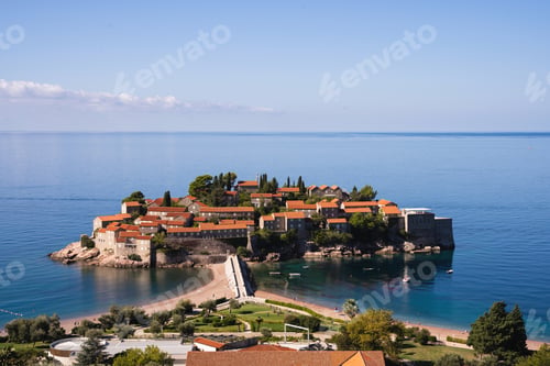 Preview: Sveti stefan village built in a piece of land that juts out into the sea