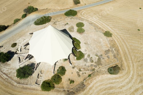Preview: Arial view of Kalavasos Tenta or Tenda, neolithic archaeological settlement. Kalavassos village