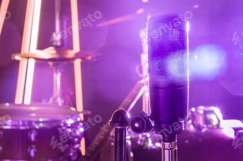 Preview: The microphone in a recording Studio or a concert hall close up.