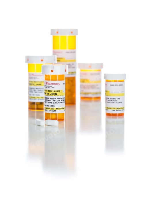 Preview: Non-Proprietary Medicine Prescription Bottles and Pills Isolated on White
