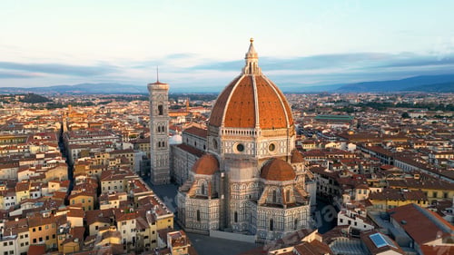 Preview: Aerial view of Florence Cathedral or Duomo di Firenze, sunset golden hour, Italy