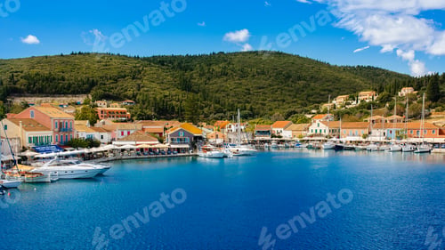 Preview: Island of Greece with port and boats on the island of Kefalonia