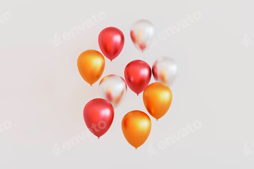 Preview: Set of colorful balloons with empty space for text. 3d render